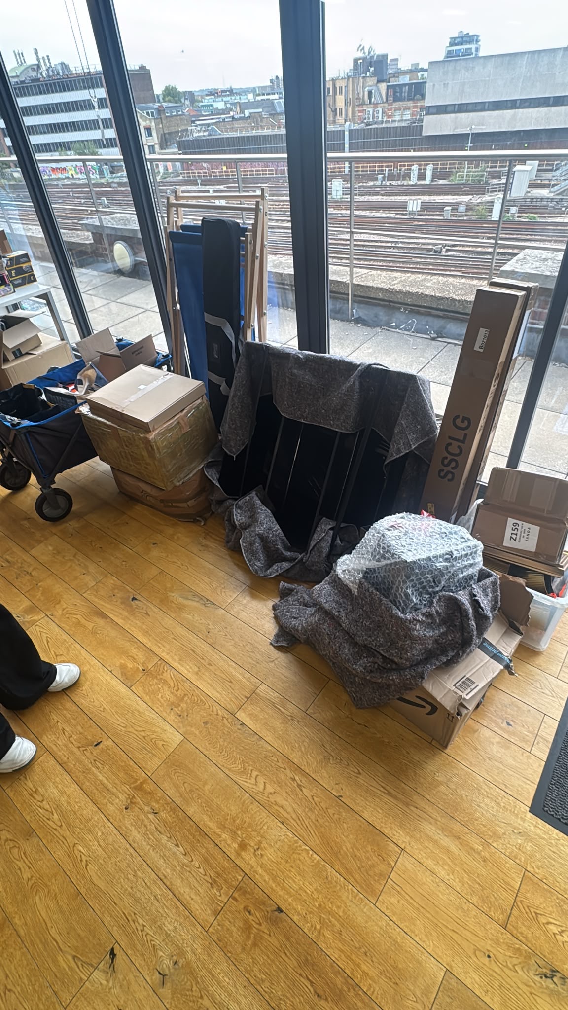 Office items and boxes prepared for collection